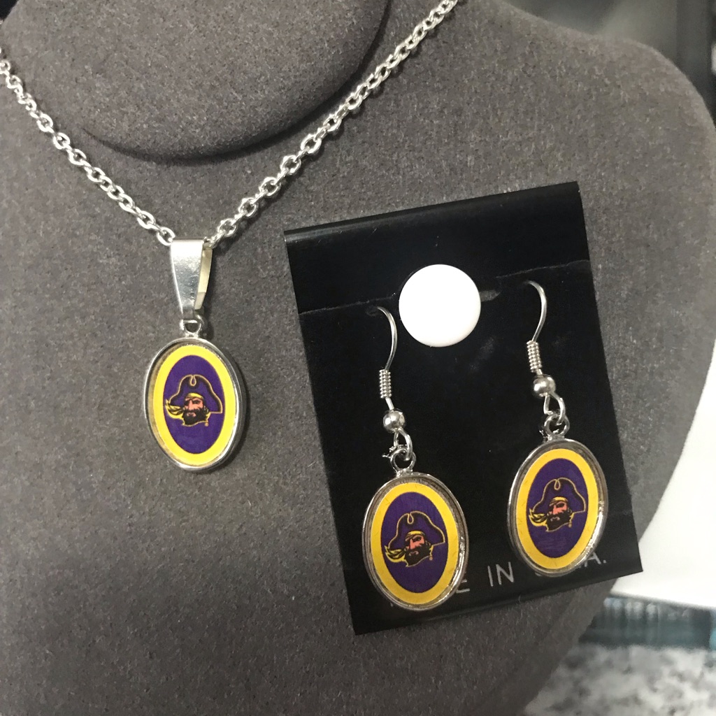 East Carolina Pirates Licensed Dangle Earrings And Necklace Set
